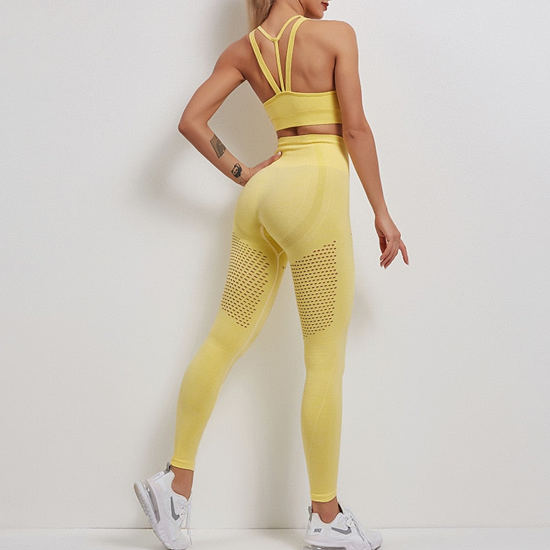 Women Seamless Yoga Set Women Gym Clothes Tank Crop Top Hollow Out Leggings Sports Tracksuit Workout Sports Fitness 2 Piece Set-4
