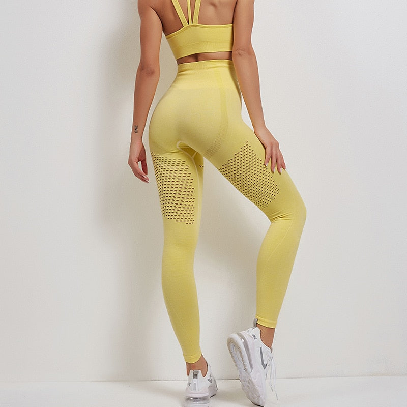 Women Seamless Yoga Set Women Gym Clothes Tank Crop Top Hollow Out Leggings Sports Tracksuit Workout Sports Fitness 2 Piece Set-3